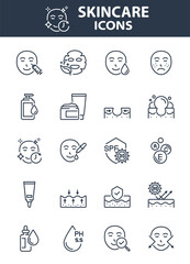 Set of skin care icons, epidermis, skincare product