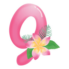 Pink frangipani flower with number 9 illustration