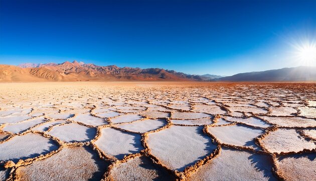 the vast expanse of dasht e kavir with salt crusts glinting under the harsh midday sun