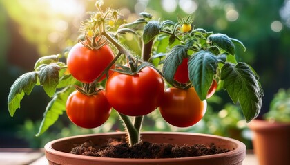 lush tomato plant bearing ripe tomatoes in a pot vibrant growth