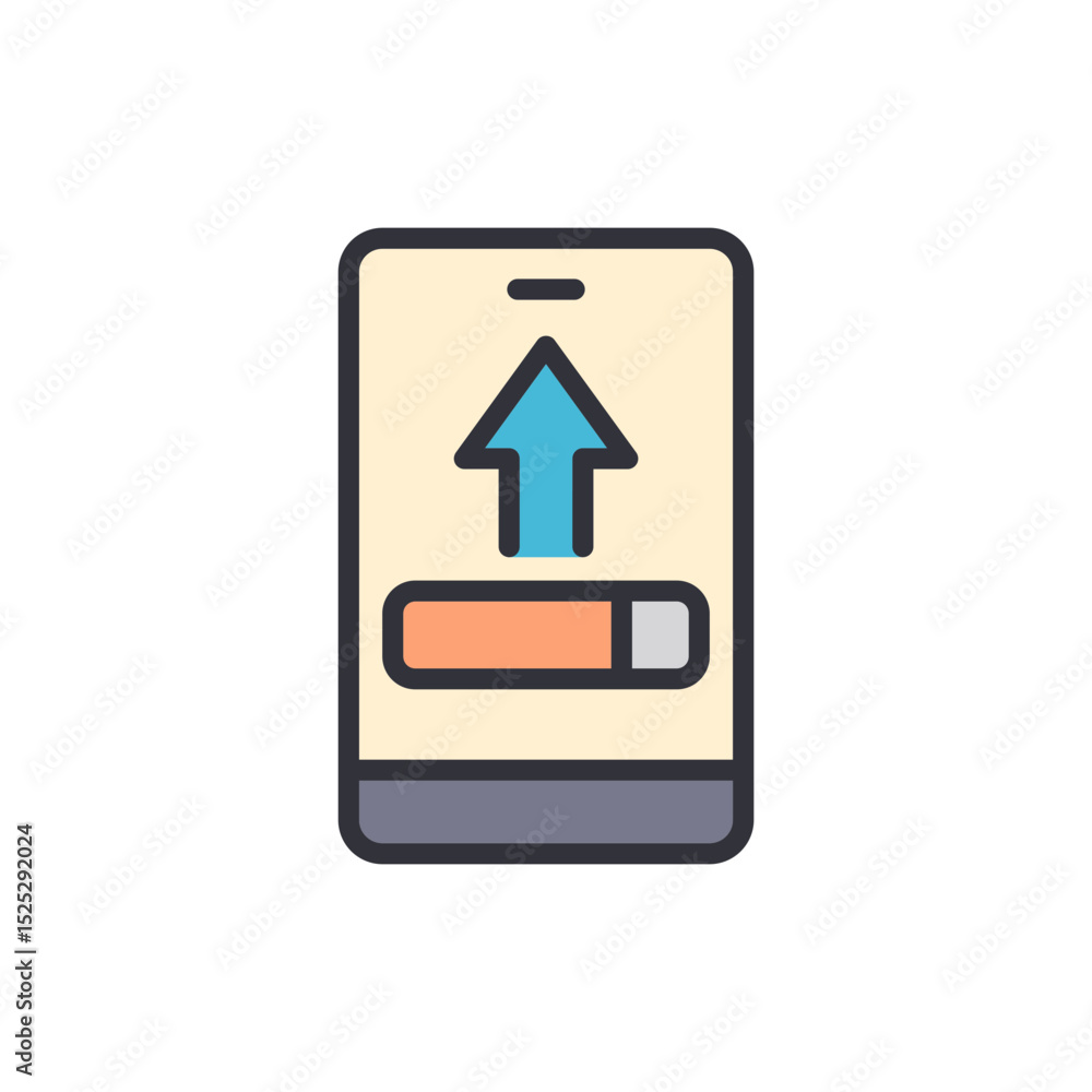 Poster smartphone screen displaying upward arrow and progress bar icon concept