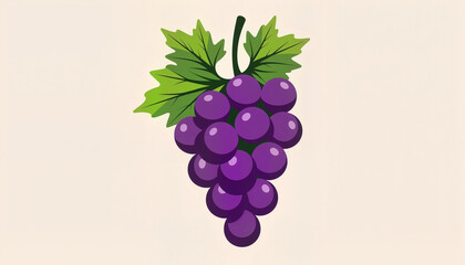 Bunch of purple grapes with leaves, illustration for graphic design, with space for text