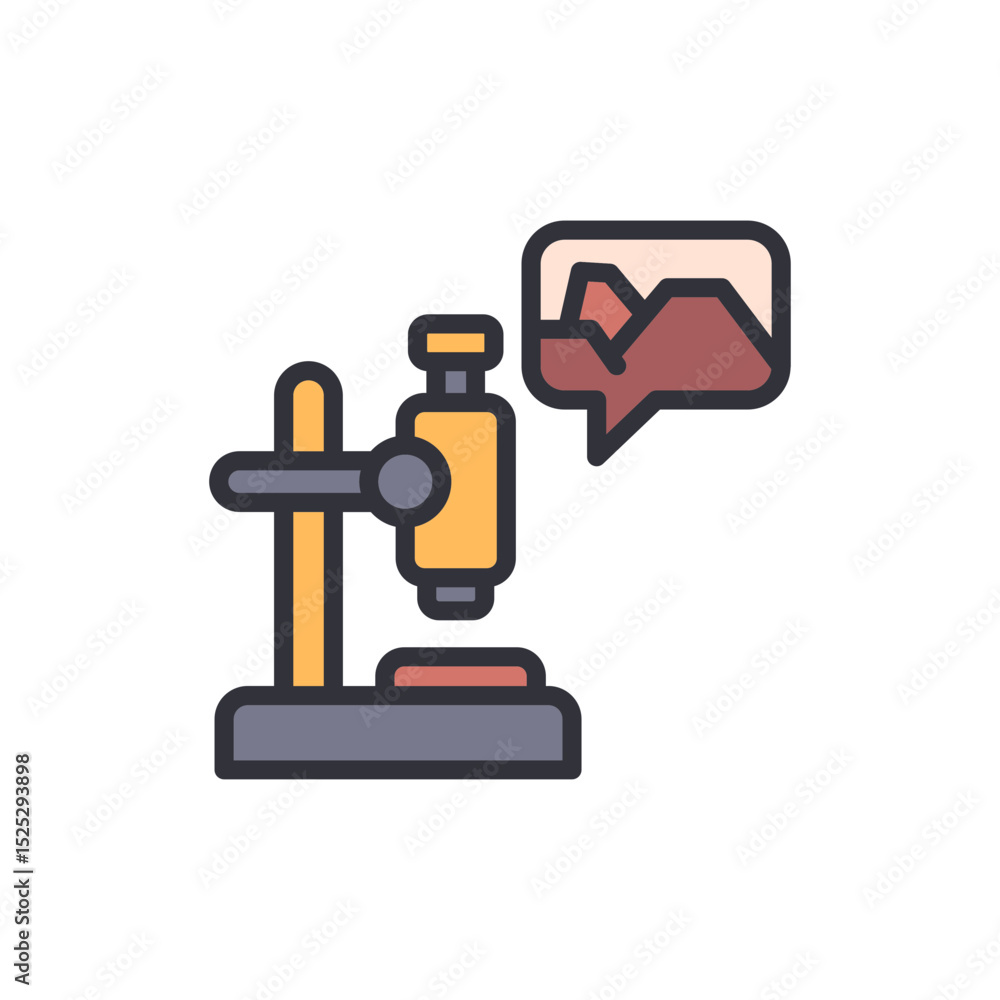 Poster illustration of a microscope with visualization graphics analysis data