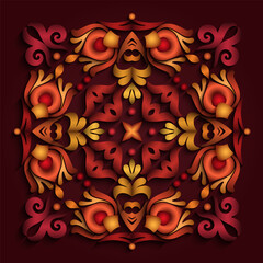 Colorful vector paper cut style floral mandala with layered 3D effect. Perfect for decorative projects, invitations, cards, prints, and ethnic or folk-inspired designs.