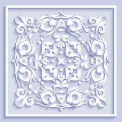 Elegant white paper cut floral mandala with 3D layered effect and soft shadows. Ideal for wedding decor, luxury invitations, laser cutting, and minimalistic design projects.