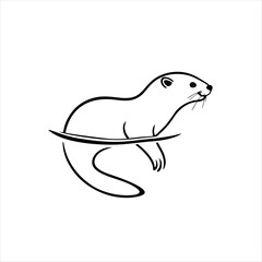 Otter Swimming Logo, Side Profile, Flat Design, Line Art