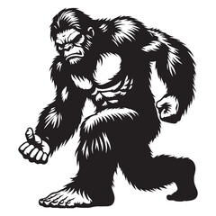 Obraz premium Classic Bigfoot ape-man depiction graphic - bigfoot silhouette - bigfoot vector - silhouette of bigfoot - Bigfoot illustration - unknown species visual 