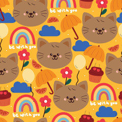 seamless pattern cute cartoon cat with sky elements. animal drawing for wallpaper and gift wrap paper