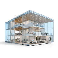 Obraz premium An office building with glass walls reveals a glimpse into the interior of a contemporary workspace