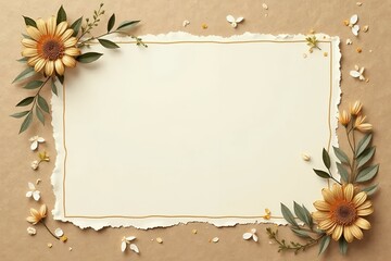 A textured kraft paper invitation  background with your floral frame in gold and olive tones. 
