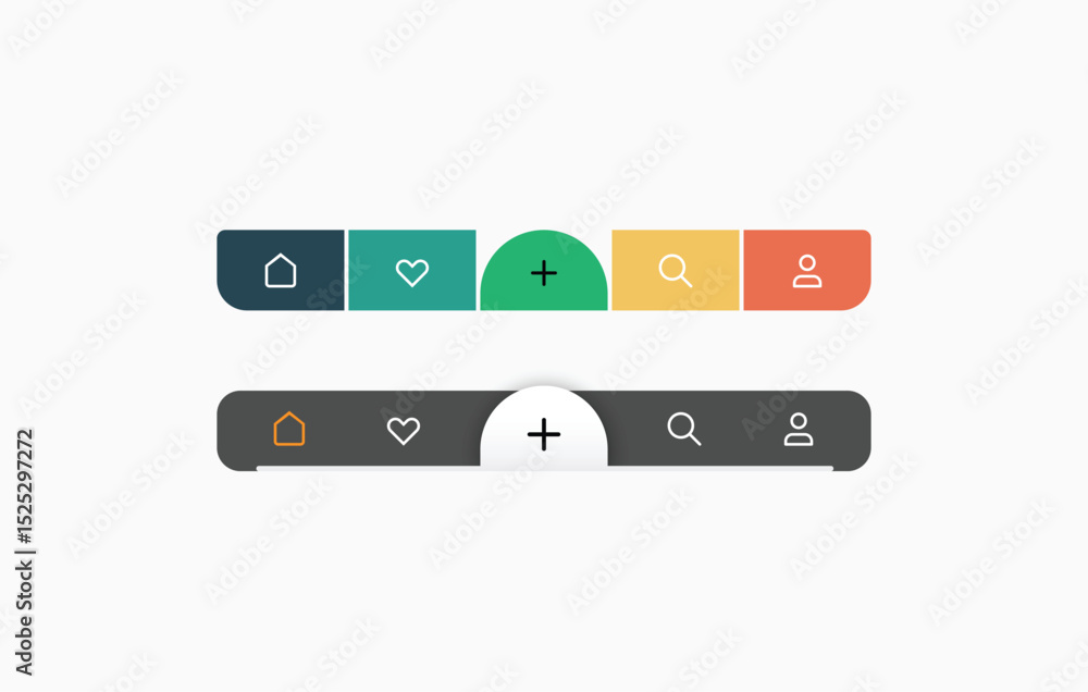 Poster mobile navigation bar colorful and grey with icons for ui and ux designing.