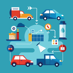 Detailed Car Wash Process Illustrated in Vector