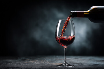 luxurious red wine being poured into a glass on black background — great for upscale branding, gourmet menus, or elegant lifestyle content, copy text
