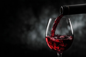 luxurious red wine being poured into a glass on black background — great for upscale branding, gourmet menus, or elegant lifestyle content, copy text