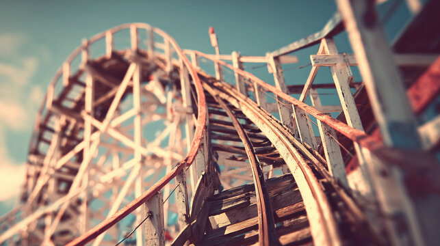 old rusty rollercoaster in abandoned amusement park &mdash; suitable for dystopian design themes, horror concepts, or documentaries on urban decay