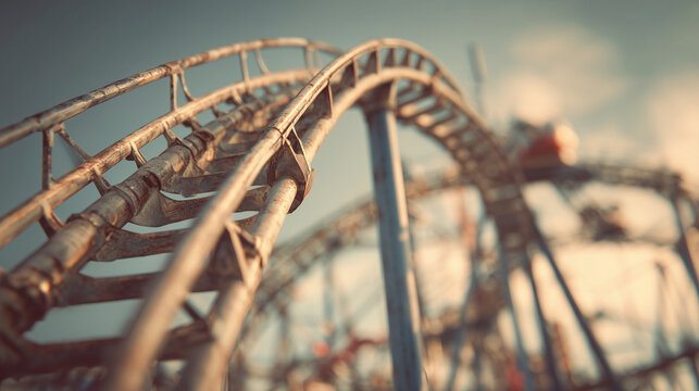 old rusty rollercoaster in abandoned amusement park &mdash; suitable for dystopian design themes, horror concepts, or documentaries on urban decay