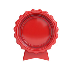 Red wax seal award ribbon badge achievement success, isolated on transparent background, perfect cutout, PNG