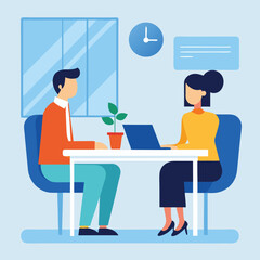 HR Interview Room Scene Two People Seated at Table