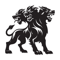 Obraz premium Darkened Cerberus beast depiction outline - cerberus silhouette - cerberus vector - silhouette of cerberus - Cerberus illustration - guardian monster visual 