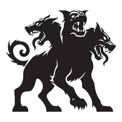 Menacing Cerberus creature figure silhouette - cerberus silhouette - cerberus vector - silhouette of cerberus - Cerberus illustration - mythical guardian graphic
