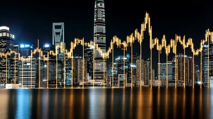 A vibrant city skyline glows at night, while a fluctuating price chart dynamically represents market trends in the foreground - Powered by Adobe