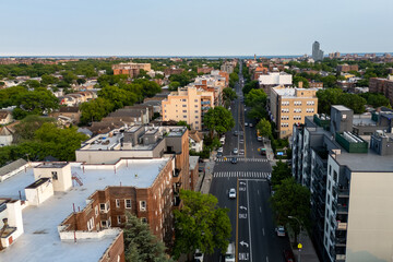 Fototapeta premium Cityscape from above, majestic skyline with bustling streets below.