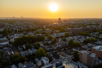 City viewed from high rise: bustling streets, tall buildings, traffic
