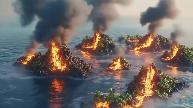 Fiery islands in ocean