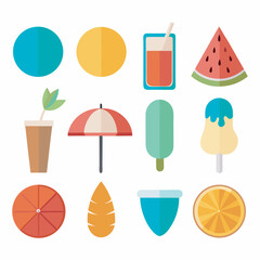 Flat Summer Fruit and Drink Icons