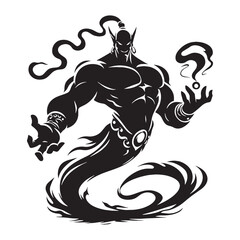 Epic Djinn Genie graphic - djinn silhouette - djinn vector - silhouette of djinn - genie silhouette - genie vector - silhouette of genie - smoke master graphic
