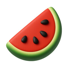 red watermelon slice 3d render icon isolated on transparent background cutout