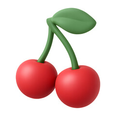 red cherry 3d render icon isolated on transparent background cutout