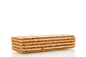 Several chocolate wafers, macro, isolated on white background.