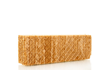 Several chocolate wafers, macro, isolated on white background.