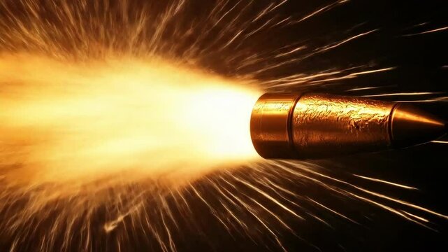 Flying bullet with a fiery trail, projectile motion illustration