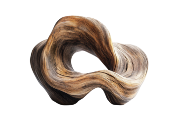 Twisting abstract wood sculpture texture isolated on transparent or white background