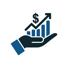 Minimalist Business Growth Icon Hand Holding Ascending Graph & Dollar Sign