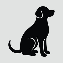 Silhouette Dog Sitting in Profile Flat Design Vector Illustration