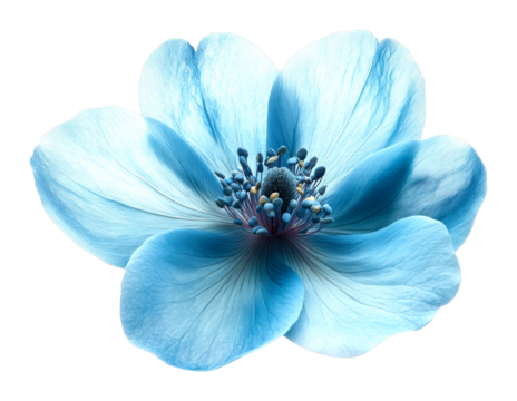 Delicate blue flower bloom nature scene macro vibrant environment close-up view isolated on transparent background