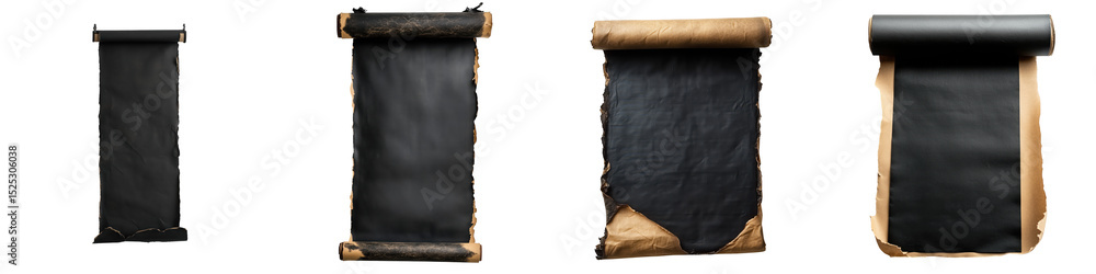 Poster set of ancient scrolls: vintage parchment scrolls, each with a unique texture and character, offer a
