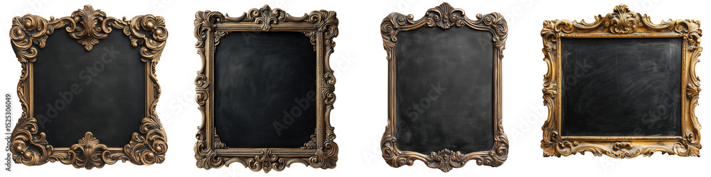 Poster set of ornate frame collection: a set of four ornate frames with intricate detailing and gilded acce