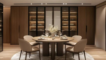 Scandinavian modern dining room with round table and minimalist decor