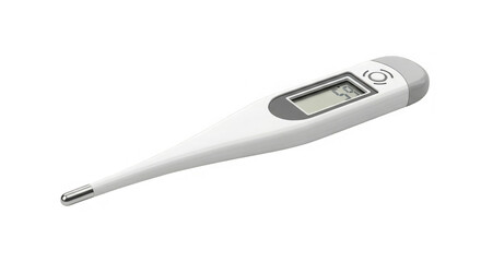 A digital thermometer shows an elevated temperature reading suggesting illness or fever is present