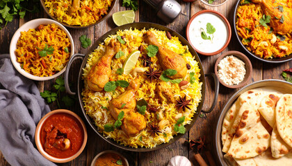 Top View of Hyderabadi Chicken Biryani – Traditional North Indian Dum Biryani Dish