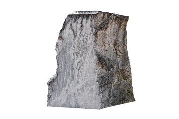 Large monolithic stone pedestal granite marble block isolated on transparent background closeup.
