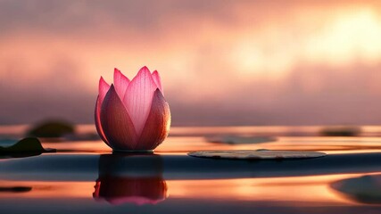Pink lotus flower at sunrise on water
