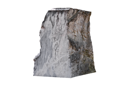 Large monolithic stone pedestal granite marble block isolated on transparent background closeup.
