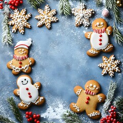 Christmas gingerbread man and house cookie with icing set, Winter holiday season baking decoration graphic resource