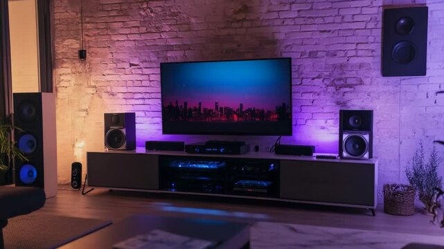 Stylish loft space with sleek TV setup and contemporary living room decor