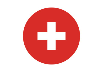 Round  Switzerland Flag Icon – Switzerland Flag Circular Vector Badge with Standard Colors and National Symbol. Circle Flag Icon of  Switzerland, Button Badge Icon.
